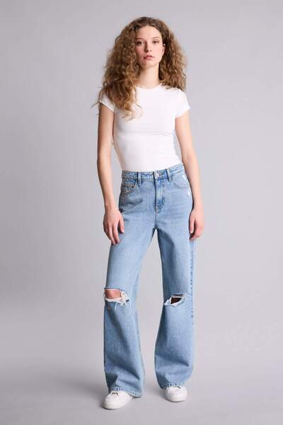 DeFacto Ψηλόμεσο φαρδύ μακρύ τζιν παντελόνι H1064AX26SM