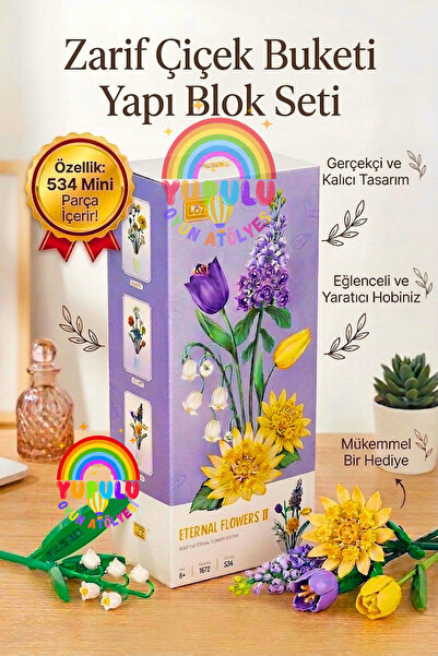 YUPULU Loz Çiçek Buketi Blok Seti Mini 534 Parça–33 cm Çiçek Buketi Dekoratif...