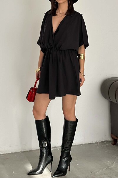 XXL BUTİK Rochie neagră Luna Modal mini, cu două rânduri de nasturi, lejeră, ...