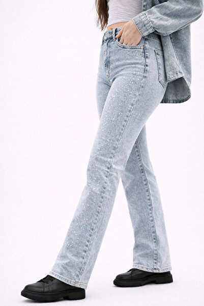 ARMY STORE Γυναικεία τζιν μπότκατ με λαμπερές πέτρες γαλάζιο - 30