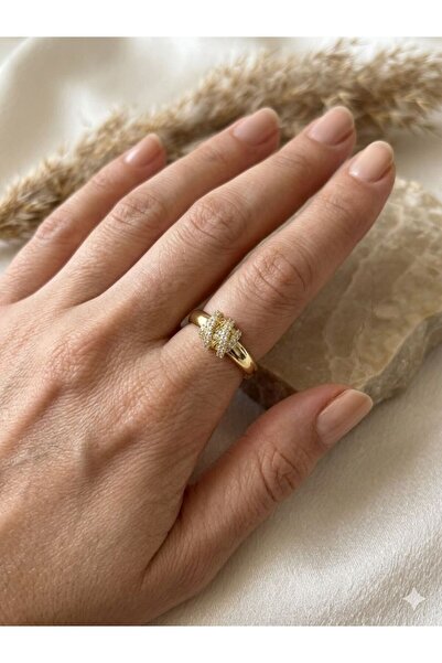 XUPING JEWELRY Gold 14K Zirkon Taş Detaylı Xupıng Çelik Yüzük
