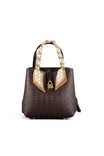 Aigner AG Vintage Classic Embossed Silk Scarf Clutch Commuter Bucket Bag