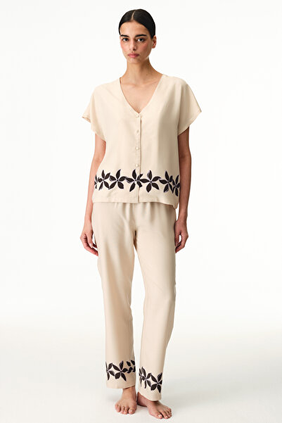 Penti Παστέλ Μπεζ Σετ Πιτζάμες με Παντελόνι και Πουκάμισο με Κουμπιά σε Σχήμα...