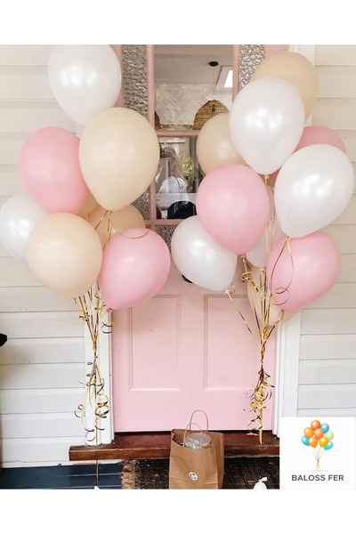 baloss fer 24’lü Pastel Pembe &Deniz Kumu (Bej) & Beyaz Balon Seti Nişan Doğu...