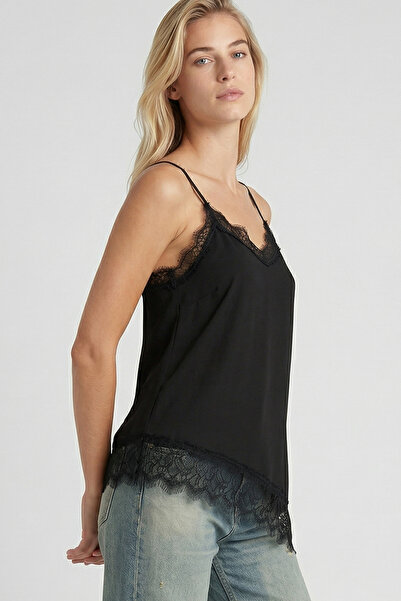 Lovelyİstanbul Asymmetric Ruched Satin Surface Blouse Lzh0022 Black