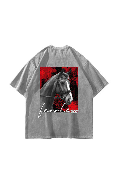 Bak Moda Ατρόμητο εμπριμέ μπλουζάκι Oversize Unisex που πλένεται, σε λευκό χρώμα