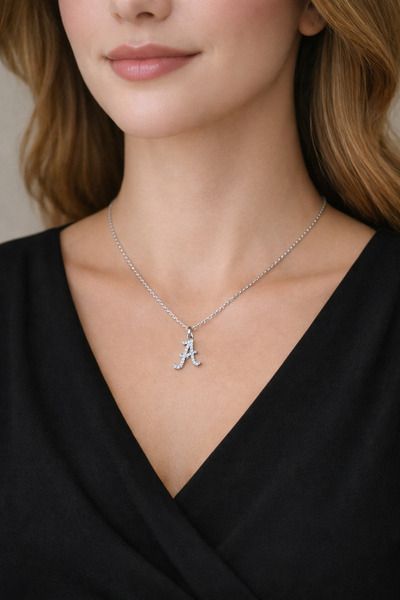 Nefi Jewelry A HARFLİ TAŞLI GÜMÜŞ KOLYE