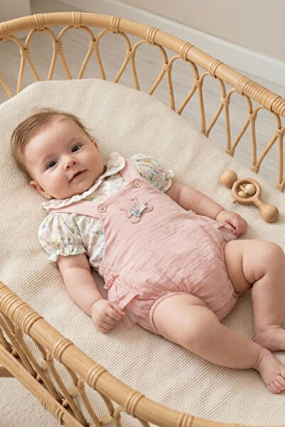 Bebezade 100% Cotton Muslin, Floral Printed Ruffle Detailed Baby Girl Romper,...