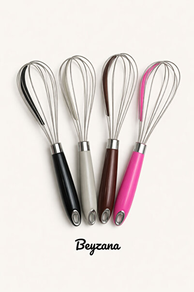 1 Adet Karışık Renk Büyük Boy Sıyırma Aparatlı Çelik Çırpıcı | Paslanmaz Çelik Çırpıcı - 35 Cm