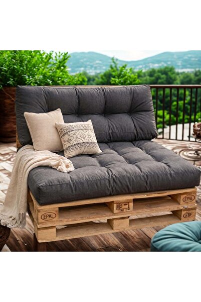 Pucioasa Σετ 2 χοντρών μαξιλαριών για παλέτες κήπου, στρώμα και πλάτη, Γκρι α...