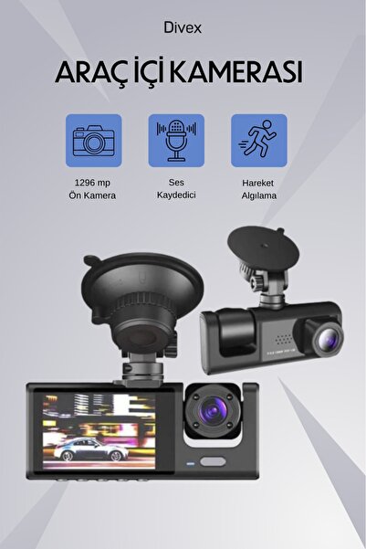 Divex Araç İçi Kamera Gece Görüşlü LCD Ekranlı 1296P Ultra HD Araç İçi Kamera...