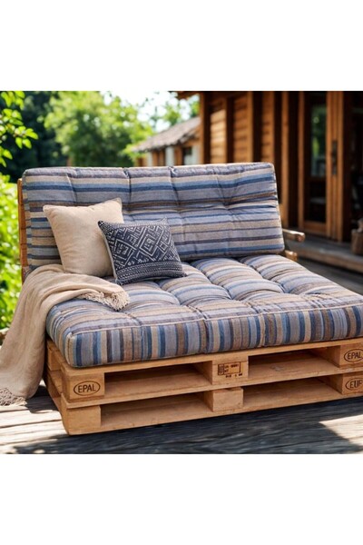 Pucioasa Σετ 2 χοντρών μαξιλαριών για παλέτες κήπου, στρώμα και πλάτη, Μπλε μ...