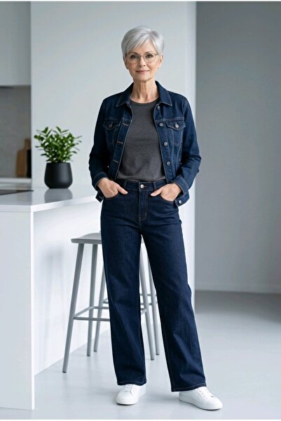 kotmodası Τζιν σε σκούρο μπλε χρώμα - Γυναικείο παντελόνι Palazzo με ψηλή μέσ...