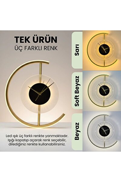 UpWay 3 Renk LED Aydınlatmalı 35 cm Modern Dekoratif Duvar Saati – Sessiz Çalışma