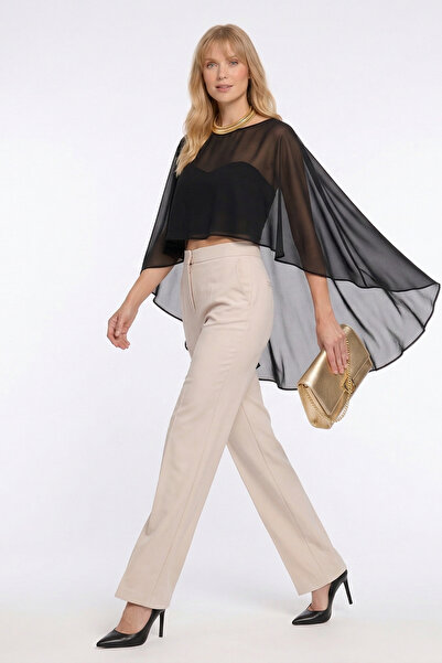 By Yaren Yazıcı Γυναικείο μαύρο κιμονό καφτάνι από σιφόν με λεπτομέρεια βολάν...