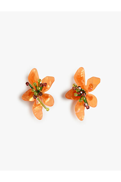 Koton Multi-Colored Beaded Detailed Oversized Flower Earrings