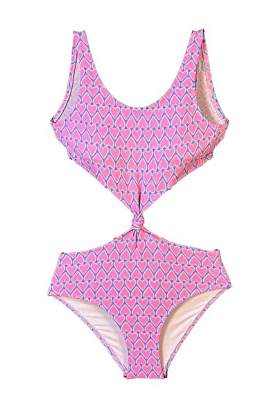 LOOK ME Girl's Swimsuit with Heart-Shaped Cut-Out and Knot Detail