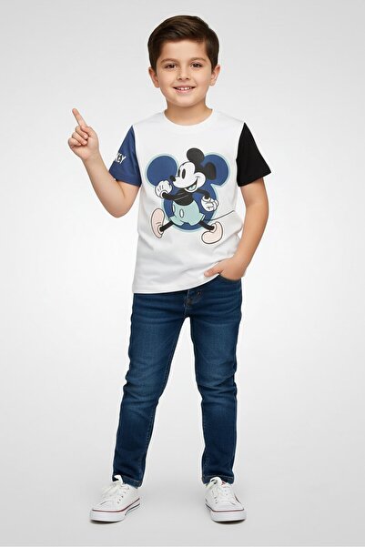 Disney تي شيرت ميكي آند فريندز x كيدز بوي بأكمام قصيرة وطباعة جرافيك، أبيض