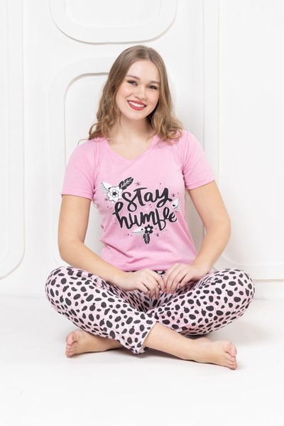 Fulla Moda Printed Crew Neck Pajama Set