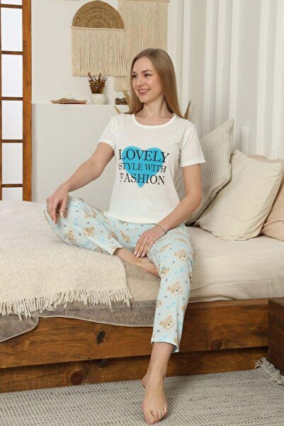 Fulla Moda Striped Crew Neck Pajama Set with Teddy Bear