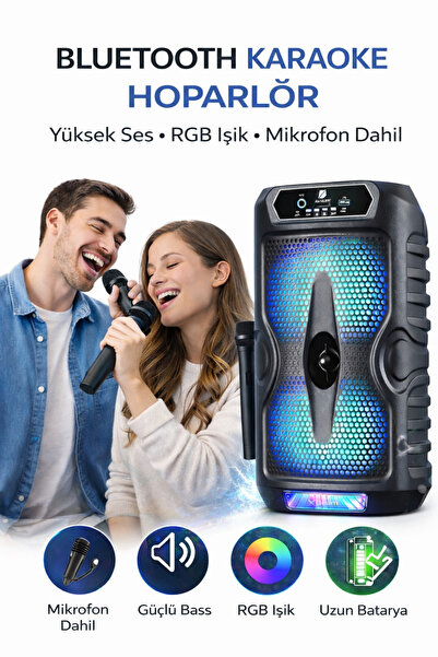 Weskam Karaoke Mikrofonlu Bluetooth Hoparlör Rgb Led Güçlü Ses Performansı Ba...