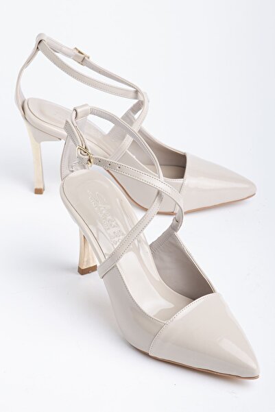Hayalimdeki Ayakkabı Women's Beige Patent Leather Gold Heeled Shoes