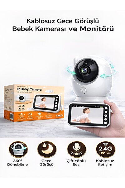 DEANB Full HD Monitörlü Bebek Telsiz Kamerası 2.4GHz Kablosuz 360° PTZ Gece G...