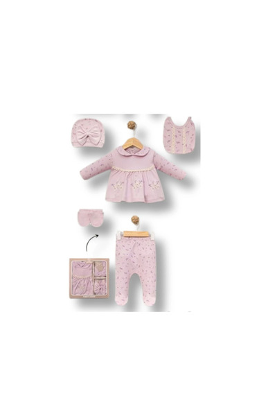 Rise Raba Flower Embroidered Baby Girl Hospital Release Set of 5