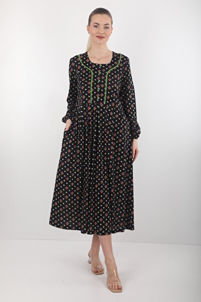 Wild Love Βαμβακερό μακρυμάνικο φόρεμα άνετης εφαρμογής, συμβατό με χιτζάμπ, ...