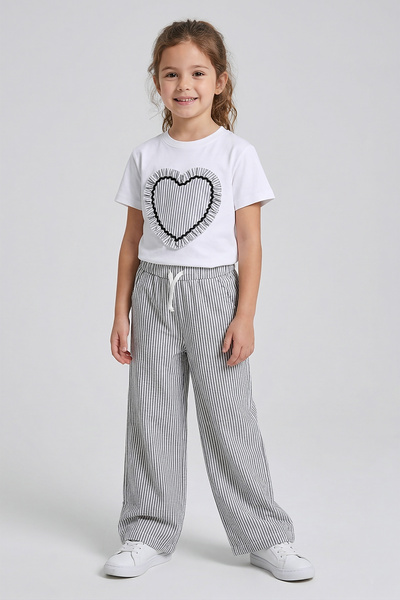 Dmb Κοριτσίστικο ριγέ υφαντό παντελόνι με ελαστική μέση και άνετη εφαρμογή