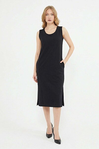 Fulla Moda Βασικό φόρεμα μίντι με σκισίματα και τσέπες