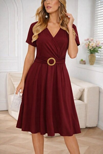 Wear Up Γυναικείο κοντομάνικο φόρεμα διπλό πέτο με γιακά μπροστά Με λεπτομέρε...