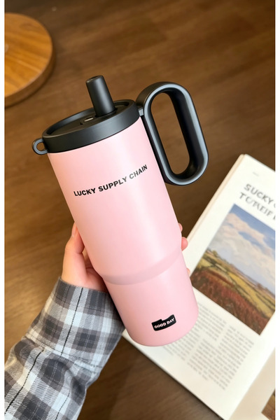 Generic 720ml Large Capacity Vacuum Insulated Cup with Straw & Handle, Food G...