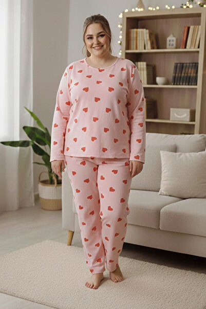 Fulla Moda Σετ πιτζάμες με μοτίβο καρδιάς Plus Size