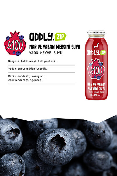 ODDLY .ZIP %100 Nar Yabanmersini Suyu 8x1 250 ml İlave Şeker İçermez --