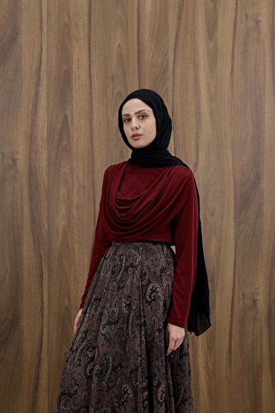 Faya Boutique Bordo Flotte Dökümlü Bluz