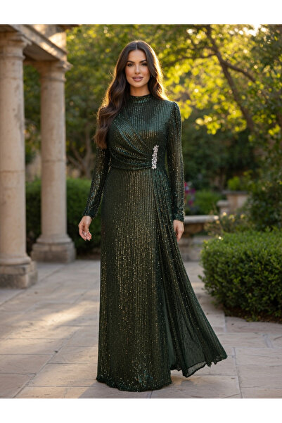 green emerald velvet dress Khaki Autumn Midi Dress main image 0