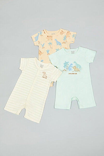 R&B 3 Pack Printed Rompers with Short Sleeves