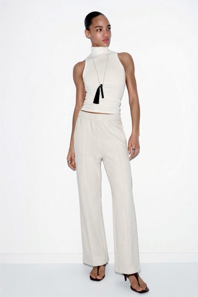 UNIQVIBE Organic Cotton Relaxed Fit Stone Women's Trousers