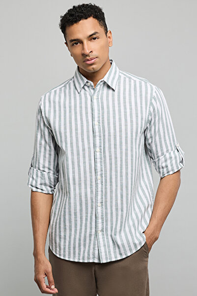 R&B Striped Shirt with Classic Collar and Long Sleeves