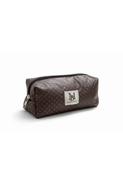 MAKE BAG KAHVERENGİ DERİ MAKYAJ ÇANTASI