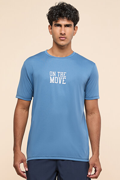 R&B Typography Print Active T-Shirt with Crew Neck and Short Sleeves