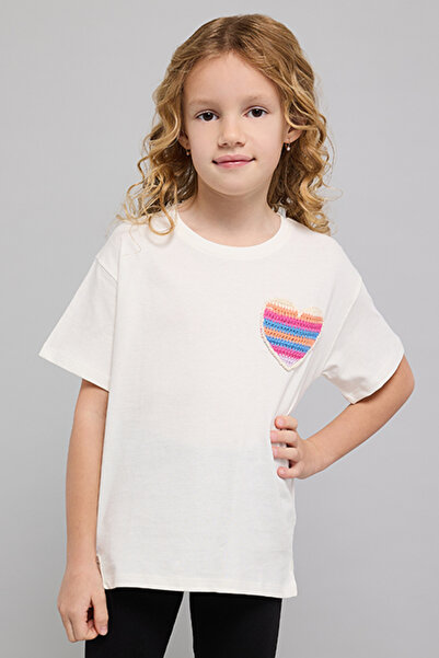 R&B Crochet Detail T-Shirt with Crew Neck and Short Sleeves
