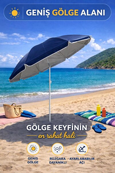 hak-iş oyuncak Lacivert 170 cm Ayarlanabilir Düz Renk Kumaş Plaj Şemsiyesi