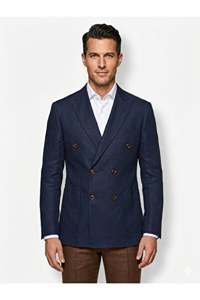 HAVAN MENSWEAR جاكيت بليزر رجالي من الكتان النقي 100% بقصة عصرية - تصميم حديث