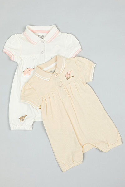 R&B 2 Pack Embroidered Rompers with Puff Sleeves