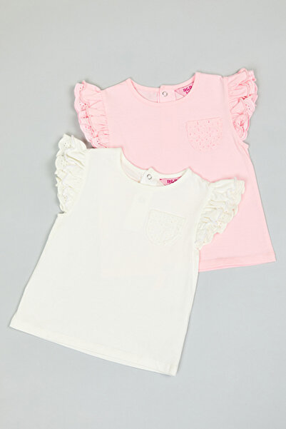 R&B 2 Pack Solid Tops with Crew Neck and Flutter Sleeves