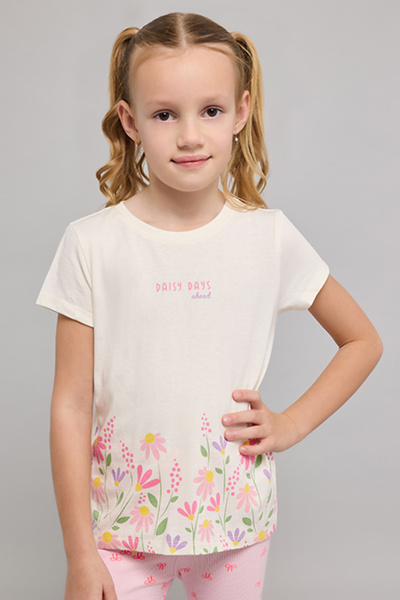 R&B Floral Print T-Shirt with Crew Neck and Short Sleeves
