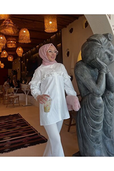 PİNK FLY Κομψό τουνίκ με κρυφό πάτσο μπροστά, βολάν και λεπτομέρειες με κέντημα.