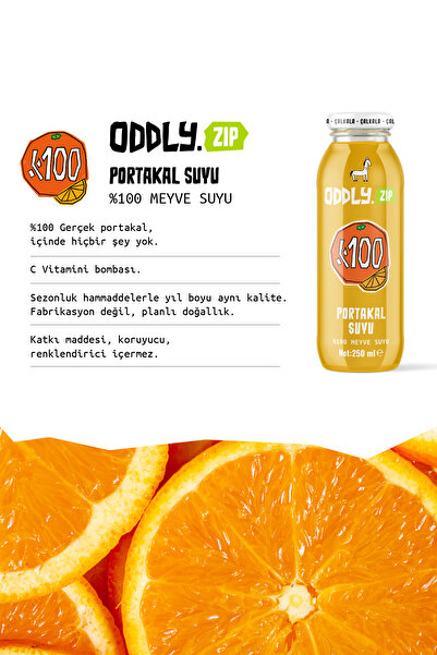 ODDLY ZIP %100 Portakal Suyu 12x1 250 ml lave Şeker İçermez --
